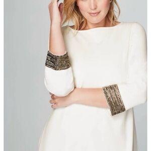 J. Jill White Dress with Gold and Black Accents